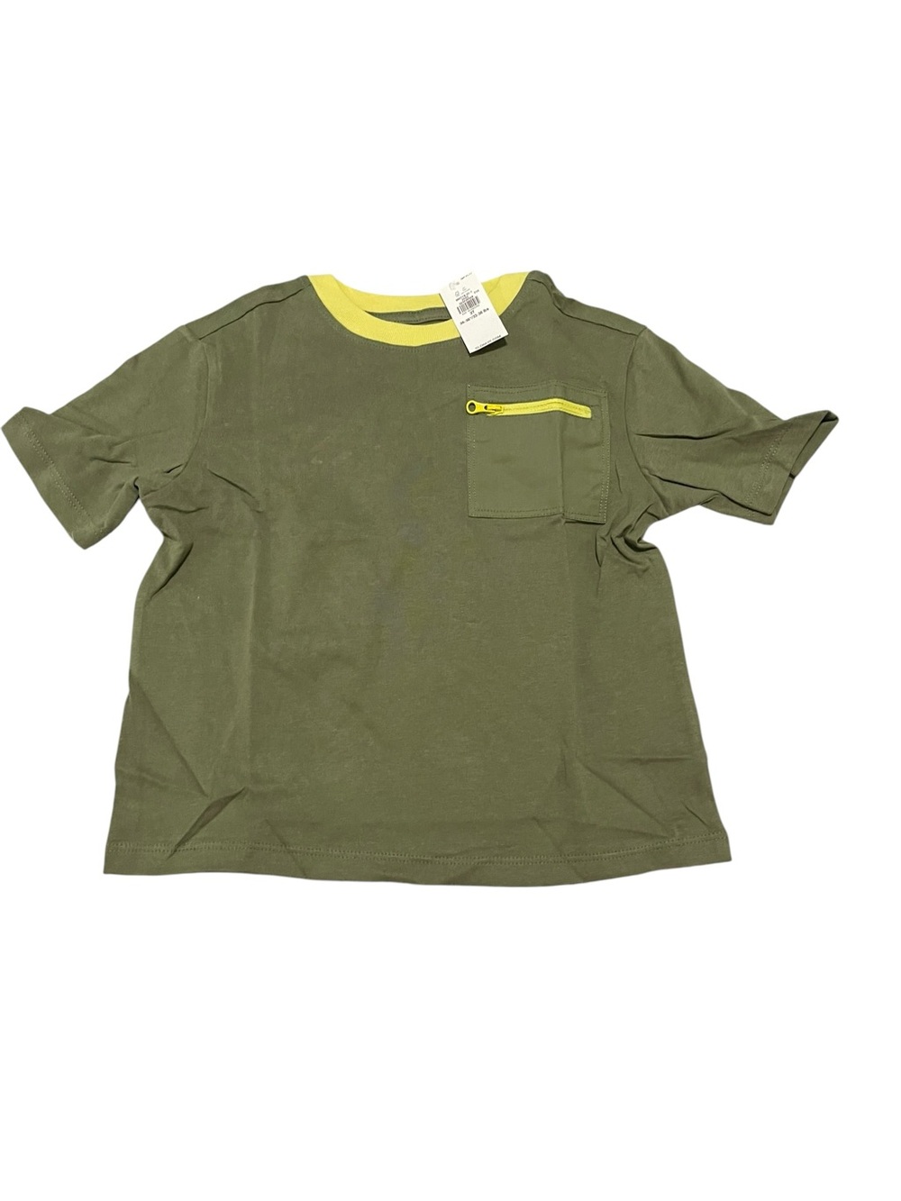 Old Navy Olive Green Short Sleeve Tee with Yellow Trim and Zip Pocket boys